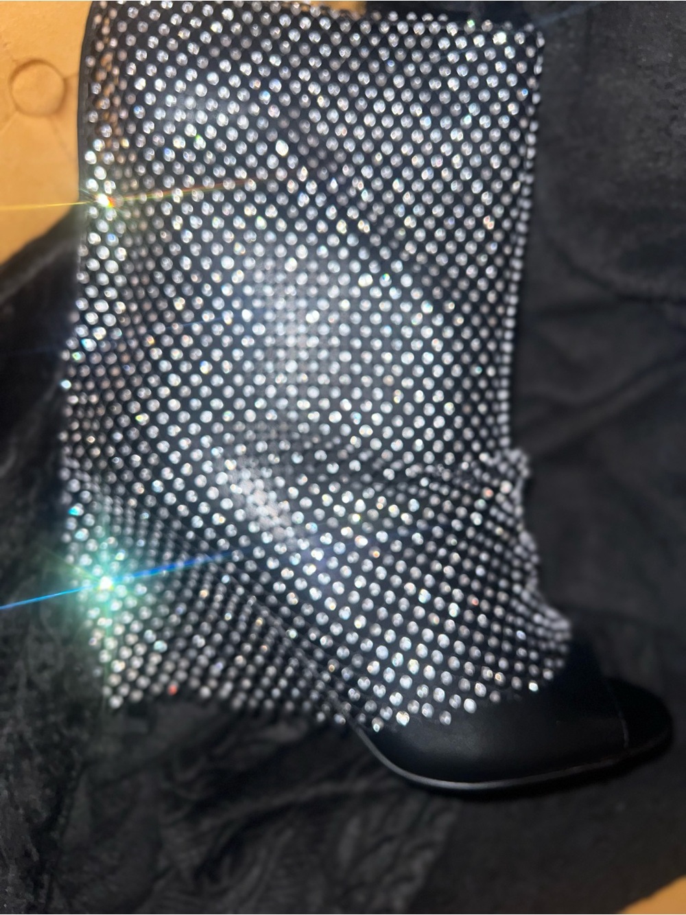 AKIRA Black Crystal-Embellished Peep-Toe Bootie